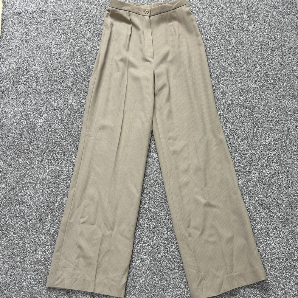 Carlisle Dress Pants Womens 6 Beige Wool Twill Wide Leg Pleated Workwear Office